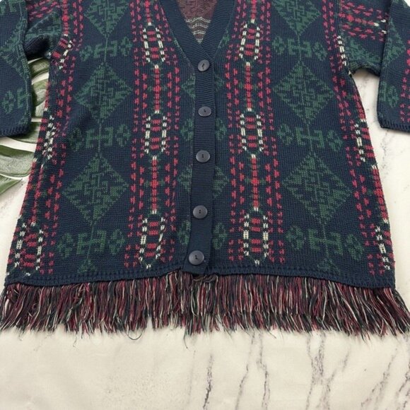 Avon Style Womens Vintage Cardigan Sweater Plus Size 1x Blue Red Blanket Woven - Picture 5 of 12